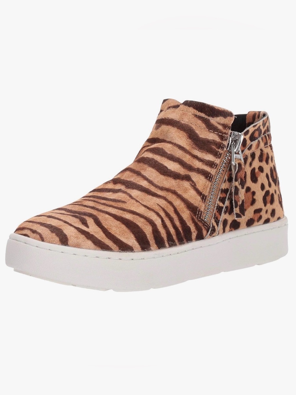 Dolce Vita Tobee Calf Hair Double Zipper Sneakers Animal Print Tiger Leopard 7.5